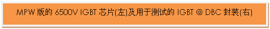 文本框: MPW版的6500V IGBT芯片(左)及用于测试的IGBT @ DBC封装(右)